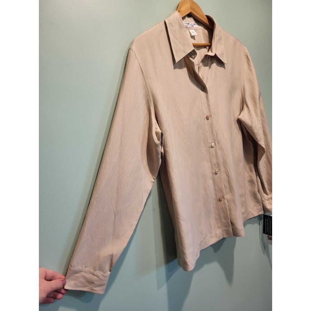 New Beige Silk Linen Long Sleeve Lightweight Button Up Top Sz 16 Minimalist - Picture 3 of 7